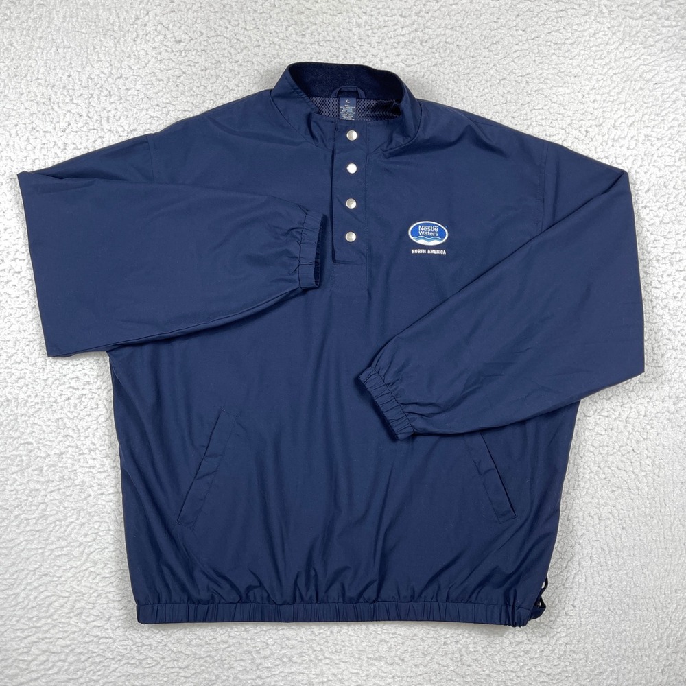 Nestle Waters Windbreaker Mens XL Navy Blue Snap Neck Pullover Vintage Utility